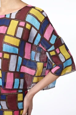 Tatia Patchwork Embroidered Cropped Top in Aurora Multi Linen