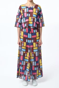 Tatia Patchwork Embroidered Cropped Top in Aurora Multi Linen