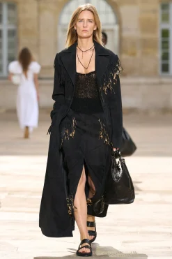 Thaniel Fringe Trench Coat in Black Suede with Charms