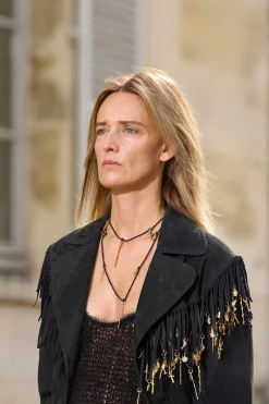 Thaniel Fringe Trench Coat in Black Suede with Charms