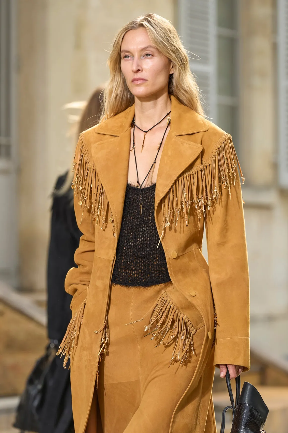 Thaniel Fringe Trench Coat in Cashew Suede with Charms