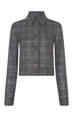 Thereza Jacket in Charcoal Multi Wool Silk Clubcheck Plaid