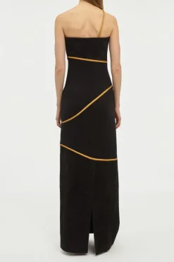 Tibor Rope Strapless Maxi Dress in Black Suede & Merino Wool