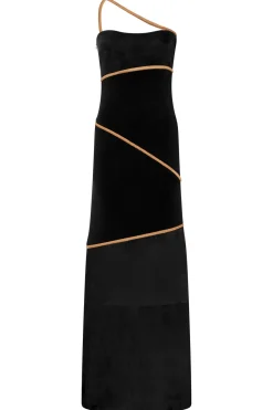 Tibor Rope Strapless Maxi Dress in Black Suede & Merino Wool