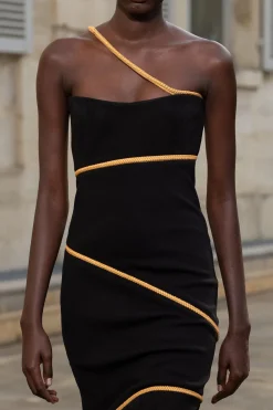 Tibor Rope Strapless Maxi Dress in Black Suede & Merino Wool