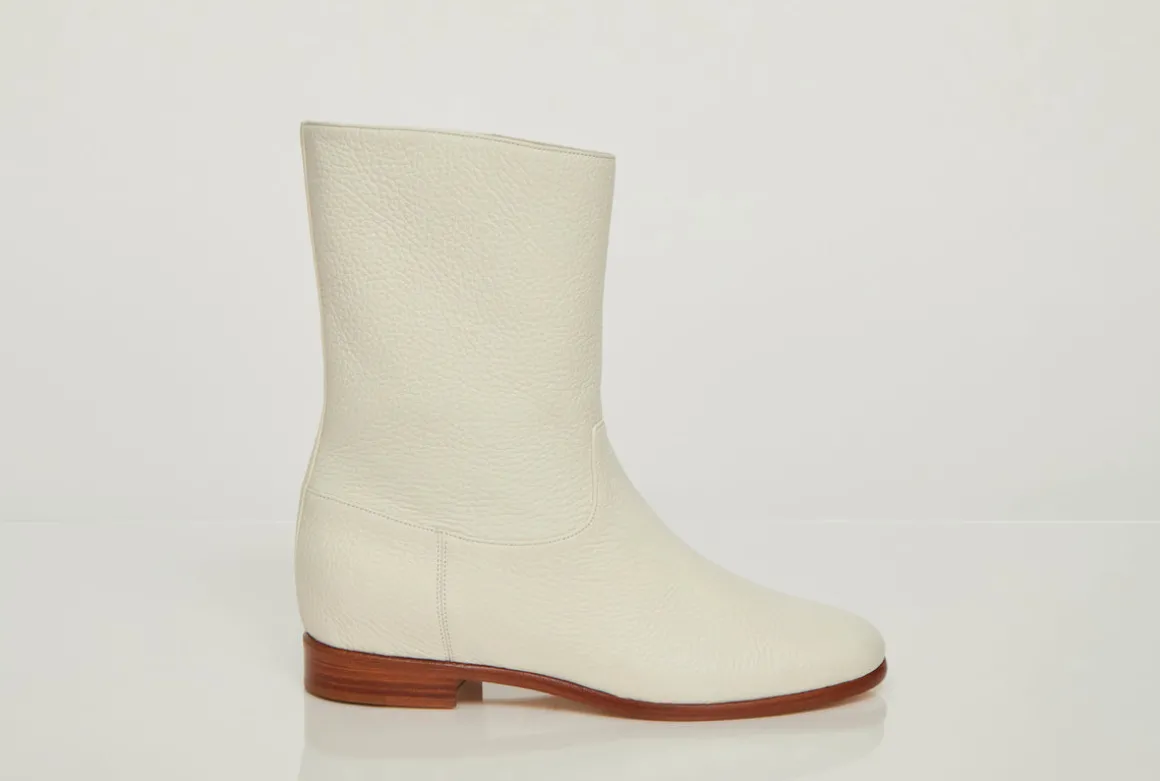Tina Ankle Boot in Ivory Textured Leather