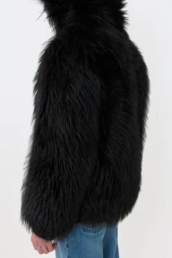 Tom Hoody Jacket in Black Cashmere Shearling