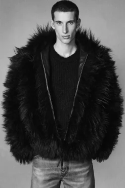 Tom Hoody Jacket in Black Cashmere Shearling