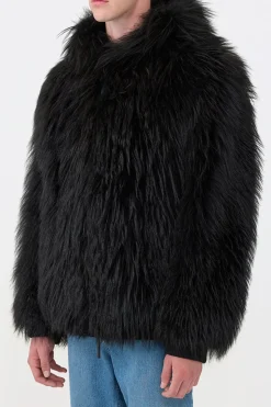 Tom Hoody Jacket in Black Cashmere Shearling