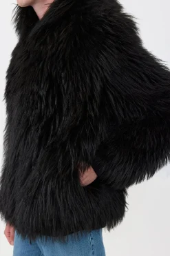 Tom Hoody Jacket in Black Cashmere Shearling