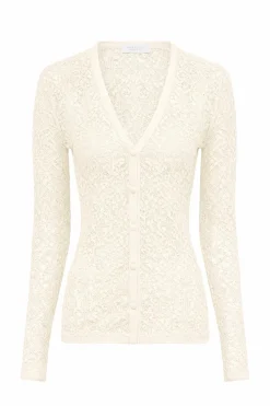 Ultraris Lace Knit Cardigan in Off White Virgin Wool