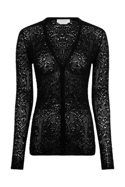 Ultraris Lace Knit Cardigan in Black Merino Wool