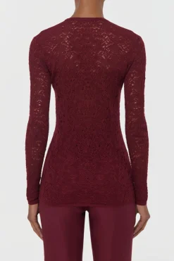Ultraris Lace Knit Cardigan in Bordeaux Merino Wool
