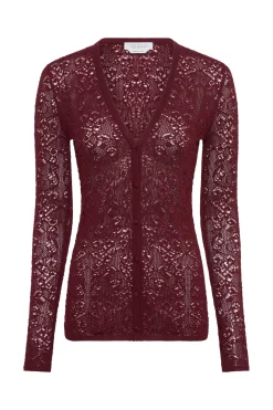 Ultraris Lace Knit Cardigan in Bordeaux Merino Wool