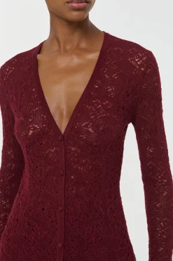 Ultraris Lace Knit Cardigan in Bordeaux Merino Wool