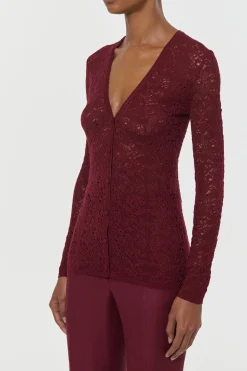 Ultraris Lace Knit Cardigan in Bordeaux Merino Wool