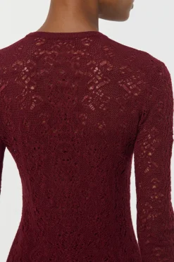 Ultraris Lace Knit Cardigan in Bordeaux Merino Wool