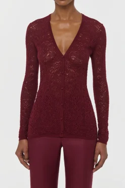 Ultraris Lace Knit Cardigan in Bordeaux Merino Wool