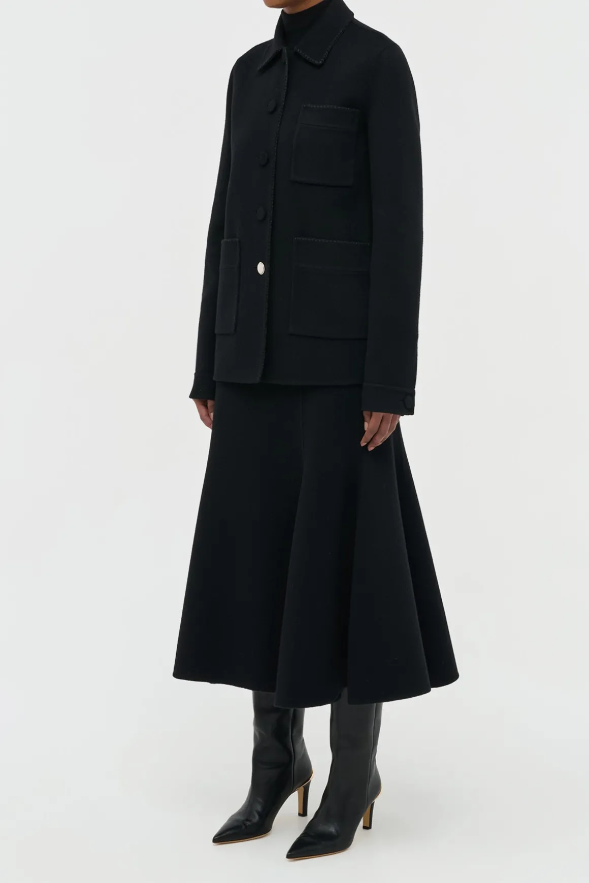 Ulu Chore Jacket in Black Double-face Recycled Cashmere