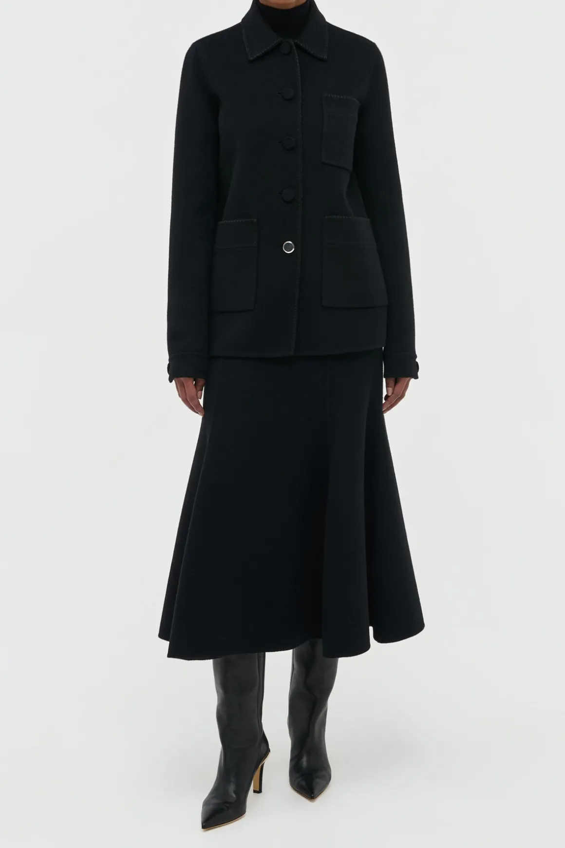 Ulu Chore Jacket in Black Double-face Recycled Cashmere