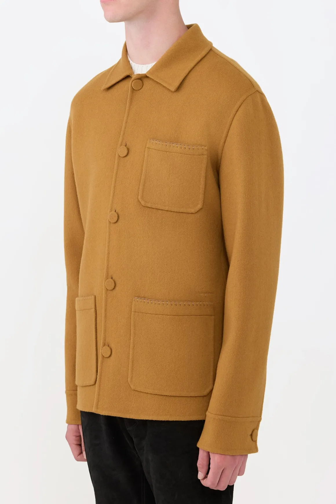 Ulu Chore Jacket in Yellow Ochre Double-face Recycled Cashmere