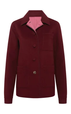 Ulu Reversible Chore Jacket in Bordeaux & Fuchsia Double-face Recycled Cashmere