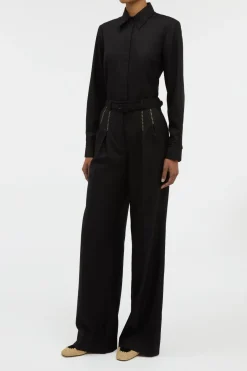 Vargas Wide-leg Pant in Black & Camel Cashmere