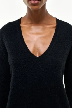 Vesper Knit V-Neck Sweater in Black Brushed Cashmere