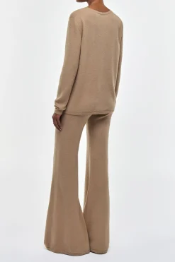 Vesper Knit V-Neck Sweater in Camel Brushed Cashmere