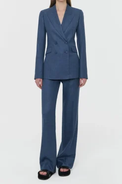 Vesta Flare Pant in Denim Virgin Wool Silk with Linen