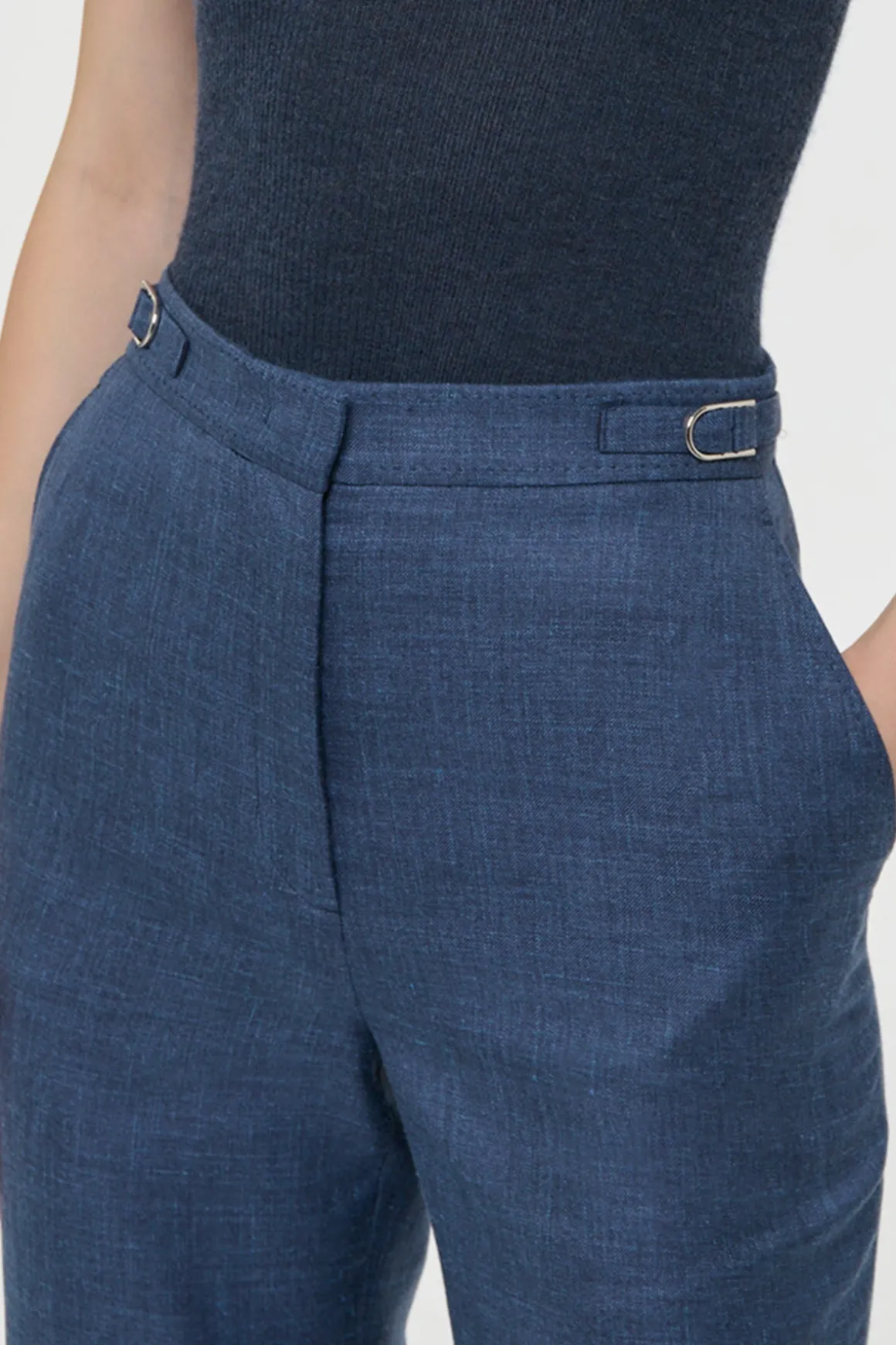 Vesta Flare Pant in Denim Virgin Wool Silk with Linen