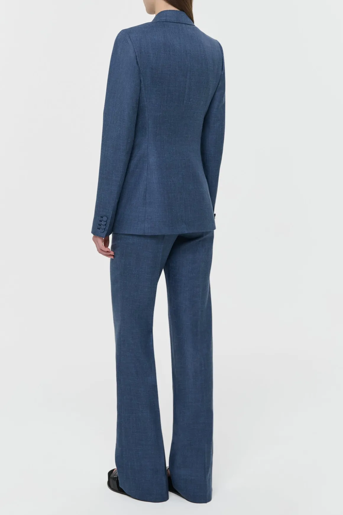 Vesta Flare Pant in Denim Virgin Wool Silk with Linen