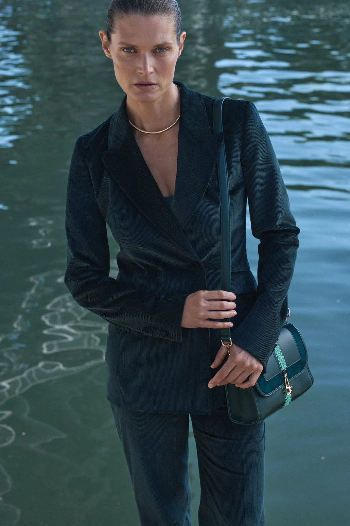 Vesta Flare Pant in English Green Sea Island Cotton Corduroy