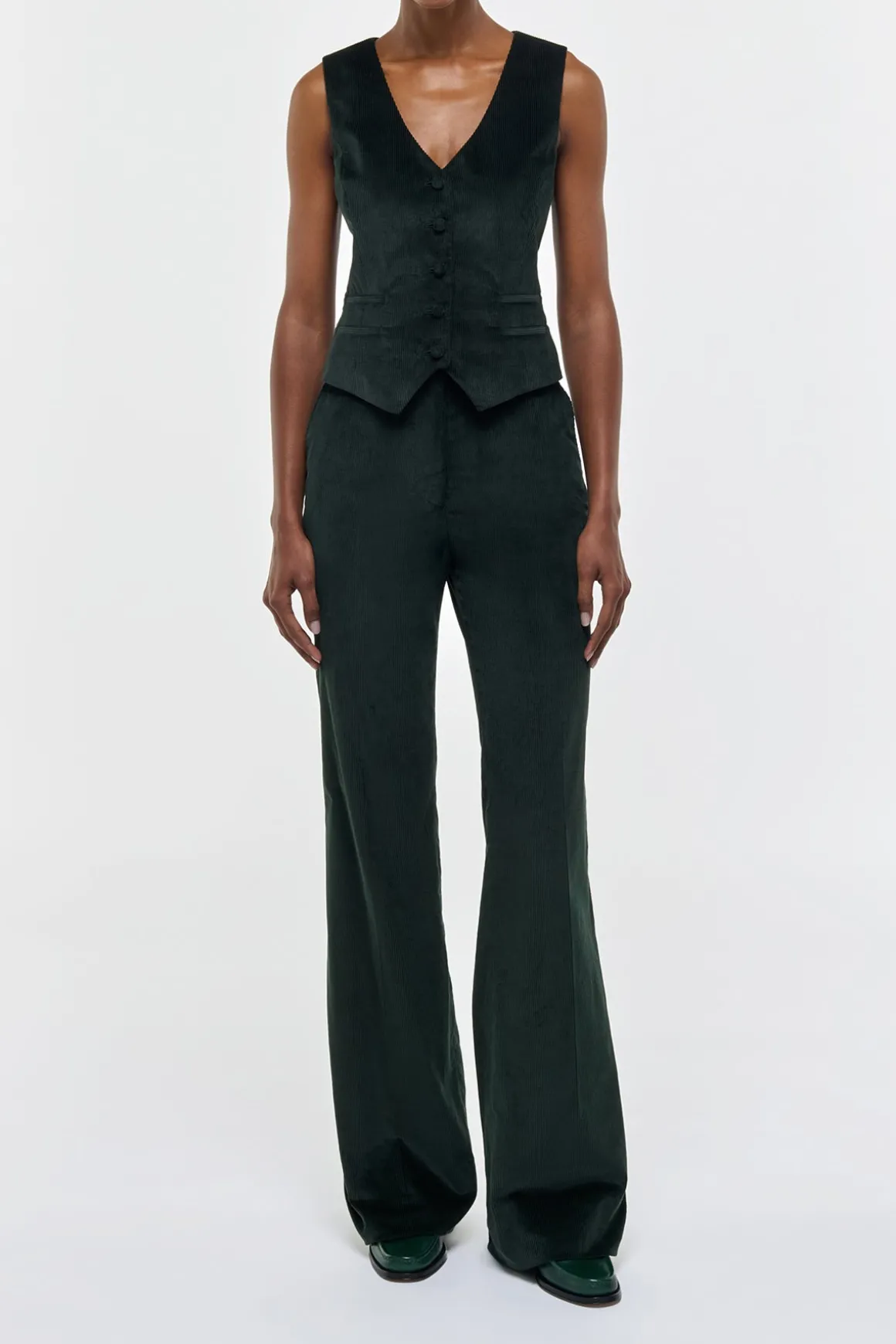 Vesta Flare Pant in English Green Sea Island Cotton Corduroy