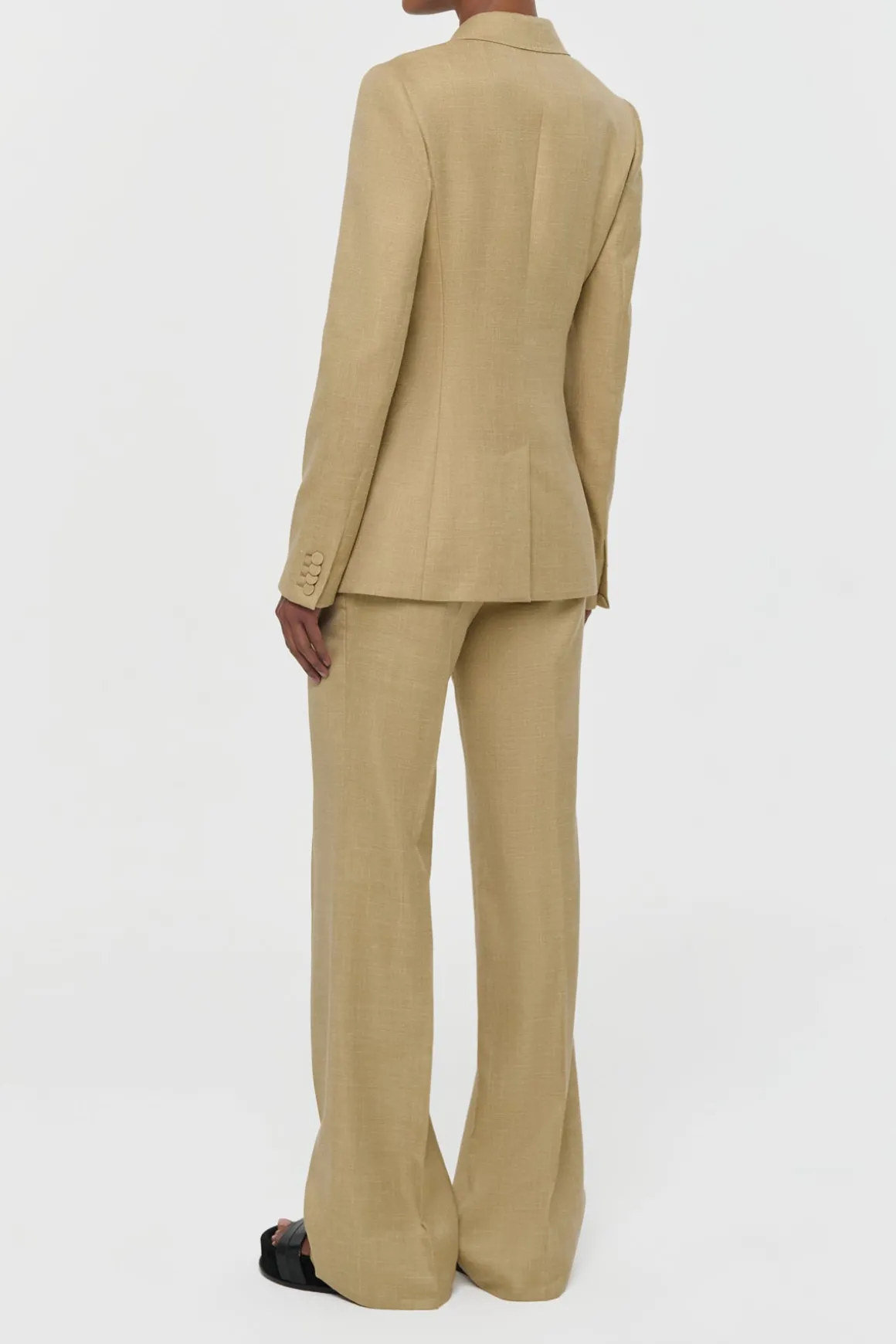 Vesta Flare Pant in Hay Virgin Wool Silk with Linen
