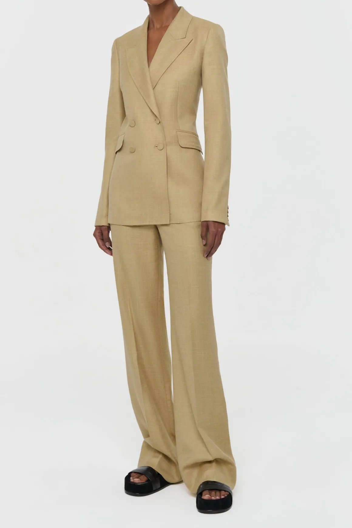Vesta Flare Pant in Hay Virgin Wool Silk with Linen