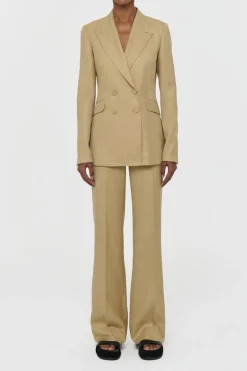 Vesta Flare Pant in Hay Virgin Wool Silk with Linen