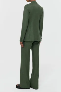Vesta Flare Pant in Olive Virgin Wool Silk with Linen