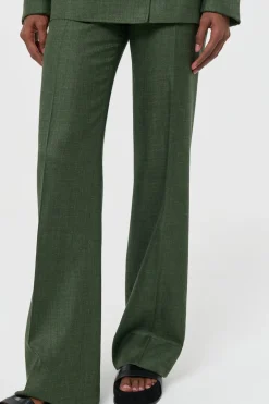 Vesta Flare Pant in Olive Virgin Wool Silk with Linen
