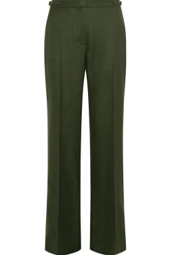 Vesta Flare Pant in Olive Virgin Wool Silk with Linen