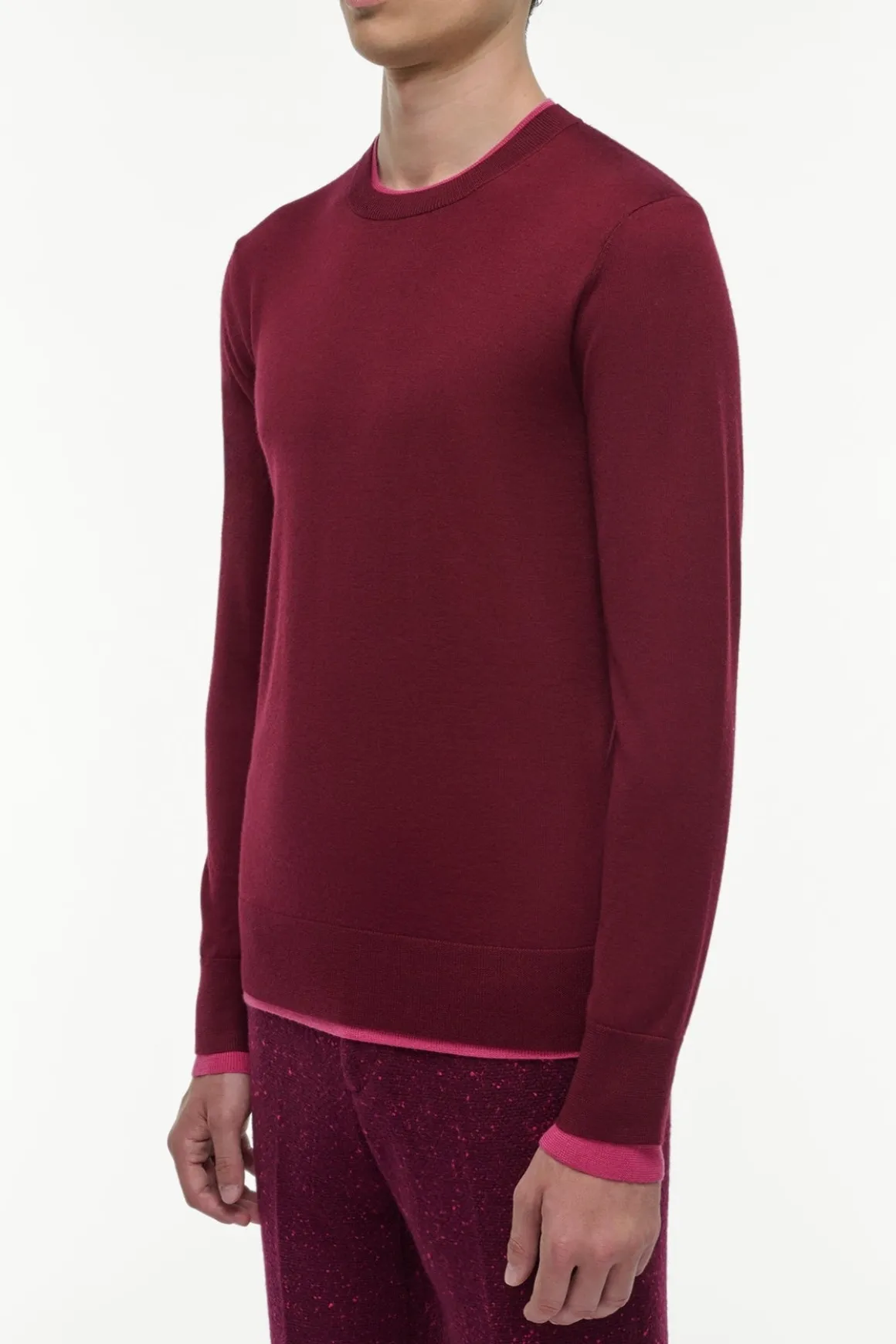 Wells Reversible Knit Sweater in Bordeaux & Fuchsia Cashmere Silk