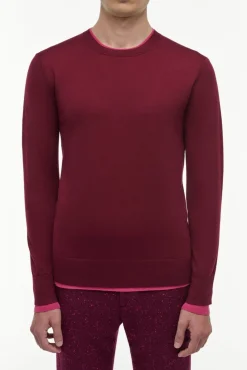 Wells Reversible Knit Sweater in Bordeaux & Fuchsia Cashmere Silk
