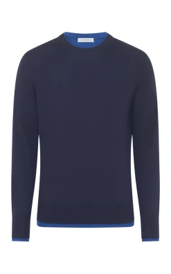 Wells Reversible Knit Sweater in Electric Navy & Cobalt Cashmere Silk