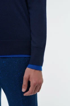 Wells Reversible Knit Sweater in Electric Navy & Cobalt Cashmere Silk