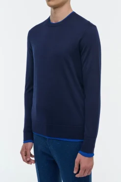 Wells Reversible Knit Sweater in Electric Navy & Cobalt Cashmere Silk