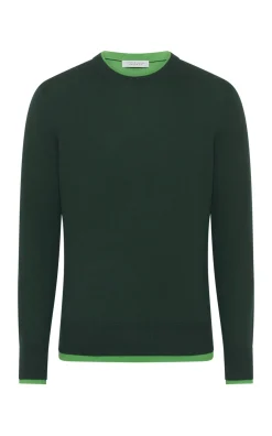 Wells Reversible Knit Sweater in English Green & Fluorescent Green Cashmere Silk