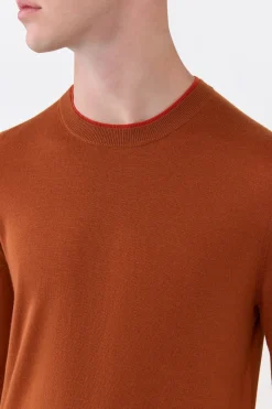 Wells Reversible Knit Sweater in Rust & Antelope Orange Cashmere Silk