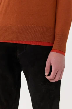 Wells Reversible Knit Sweater in Rust & Antelope Orange Cashmere Silk