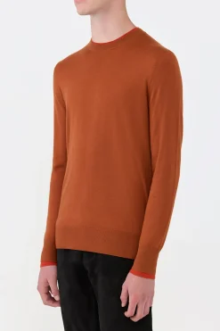 Wells Reversible Knit Sweater in Rust & Antelope Orange Cashmere Silk