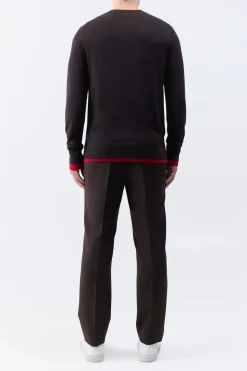 Wells Reversible Knit Sweater in Chocolate & Scarlet Red Cashmere Silk